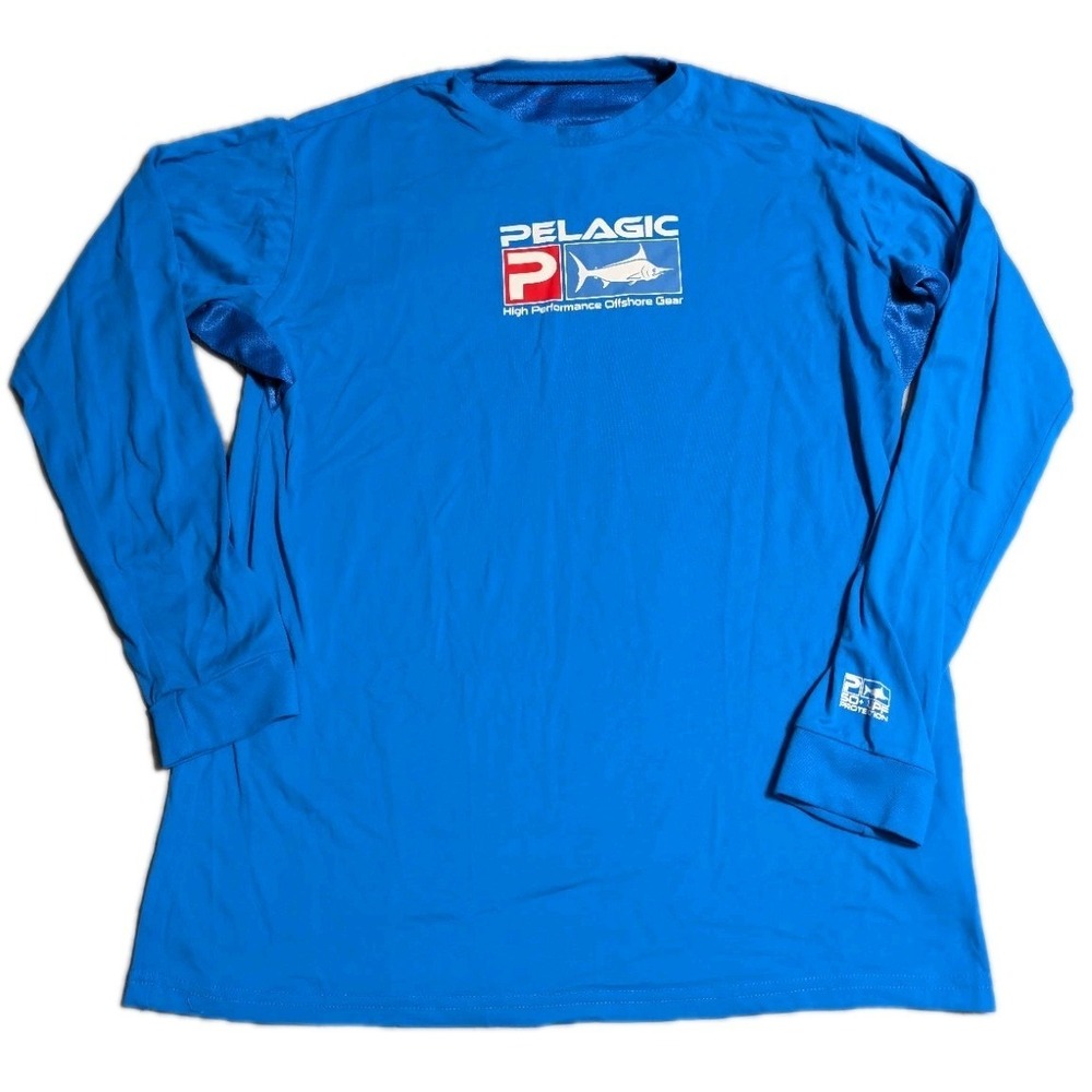 Pelagic Vaportek Performance Fishing Shirt Mens Medium Blue UPF 50 Long Sleeve